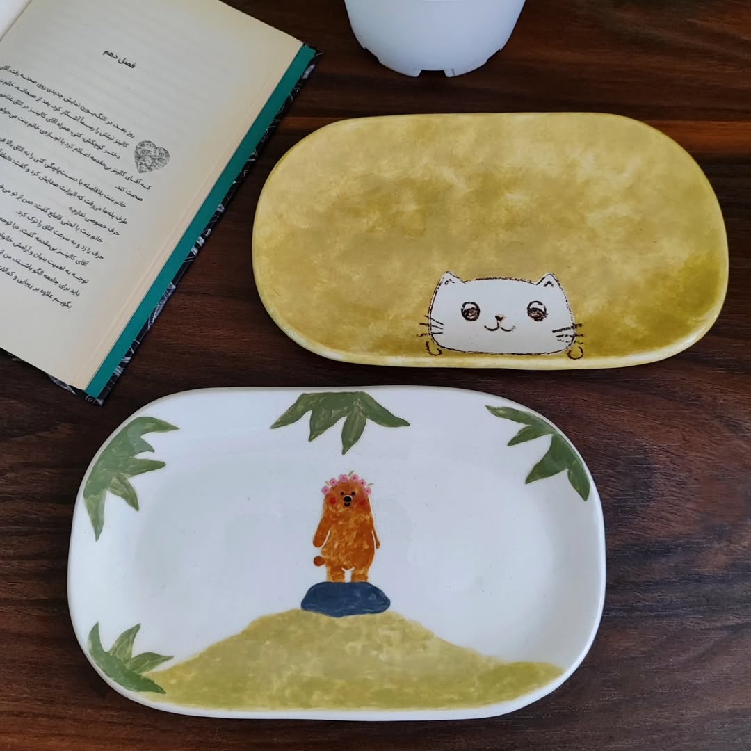 بشقاب سرامیکی دست ساز با فرم بیضی