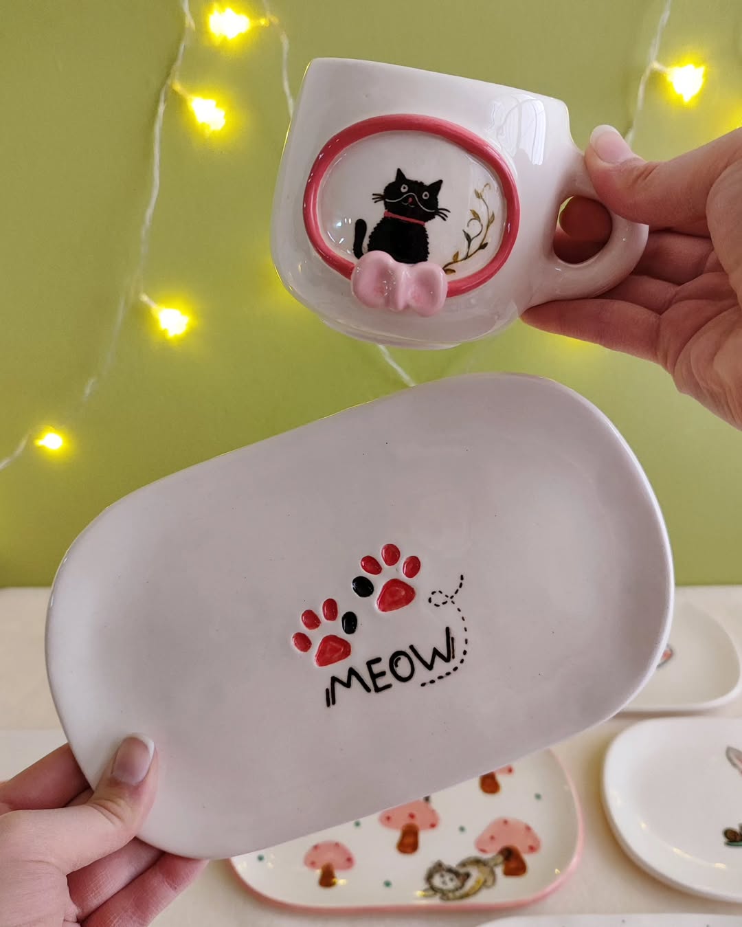 ست ماگ و بشقاب سرامیکی طرح میویی